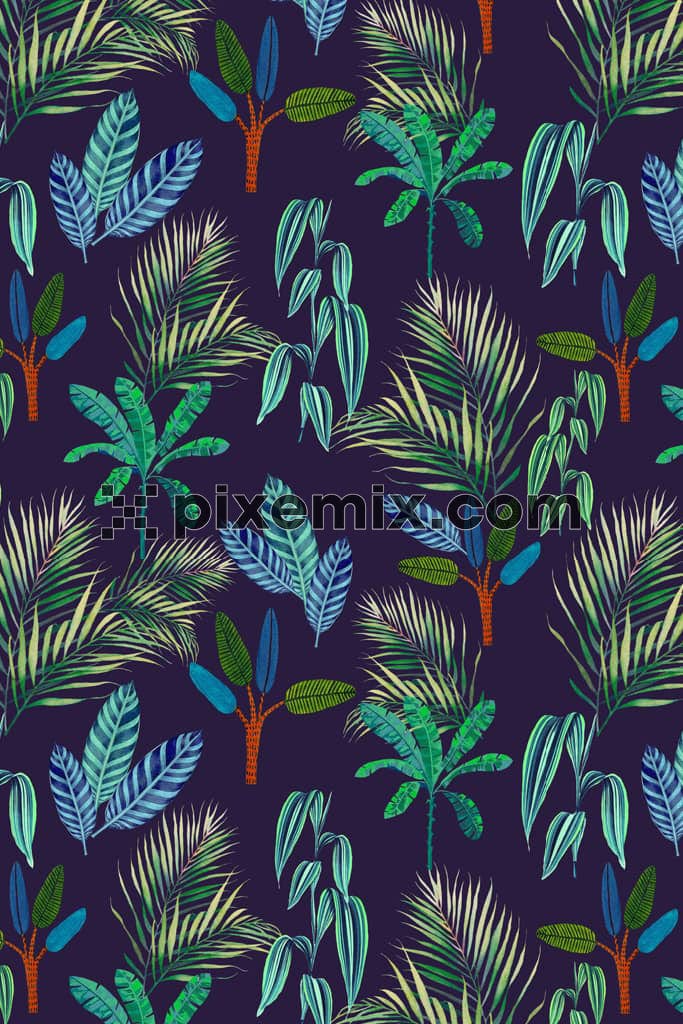 Tropical tree product graphic with seamless repeat pattern