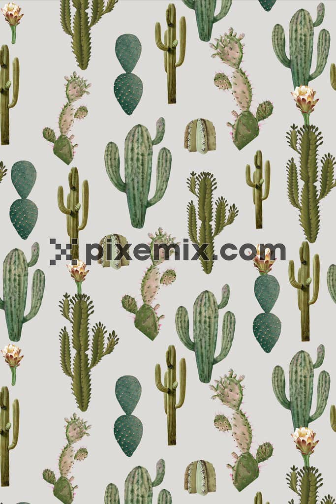 Watercolor cactus product graphic with seamless repeat pattern