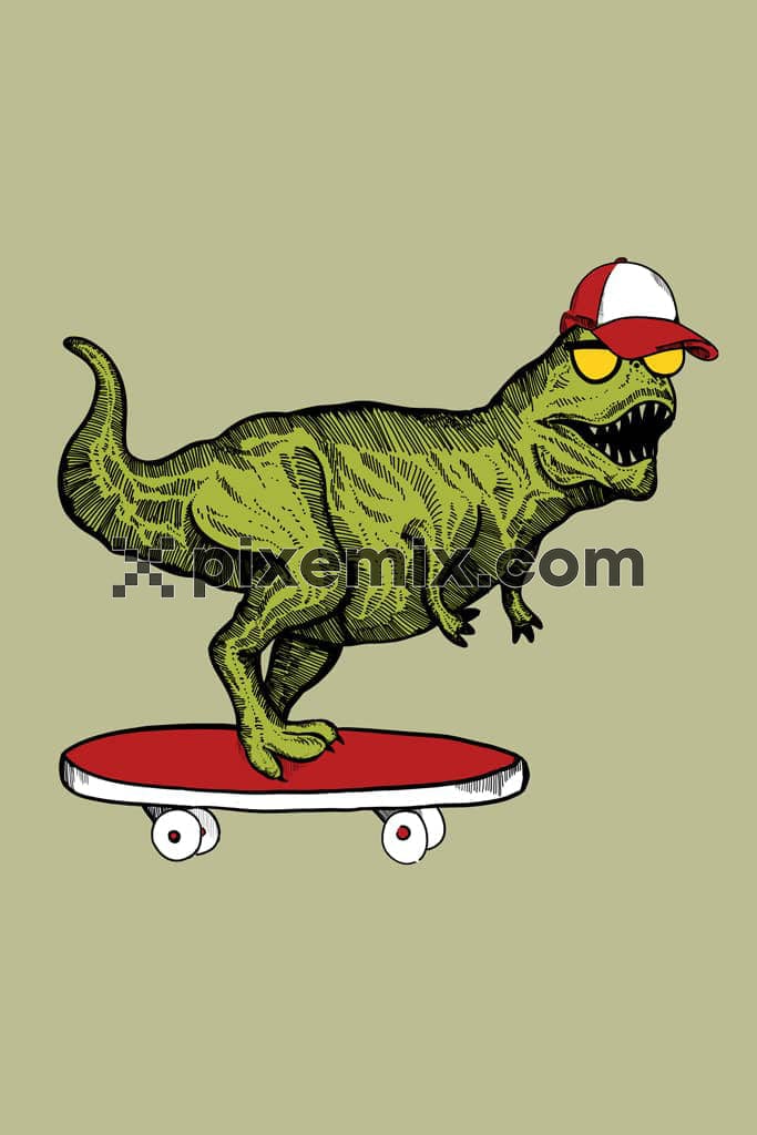 Doodle art inspider skater dinosaur product graphic