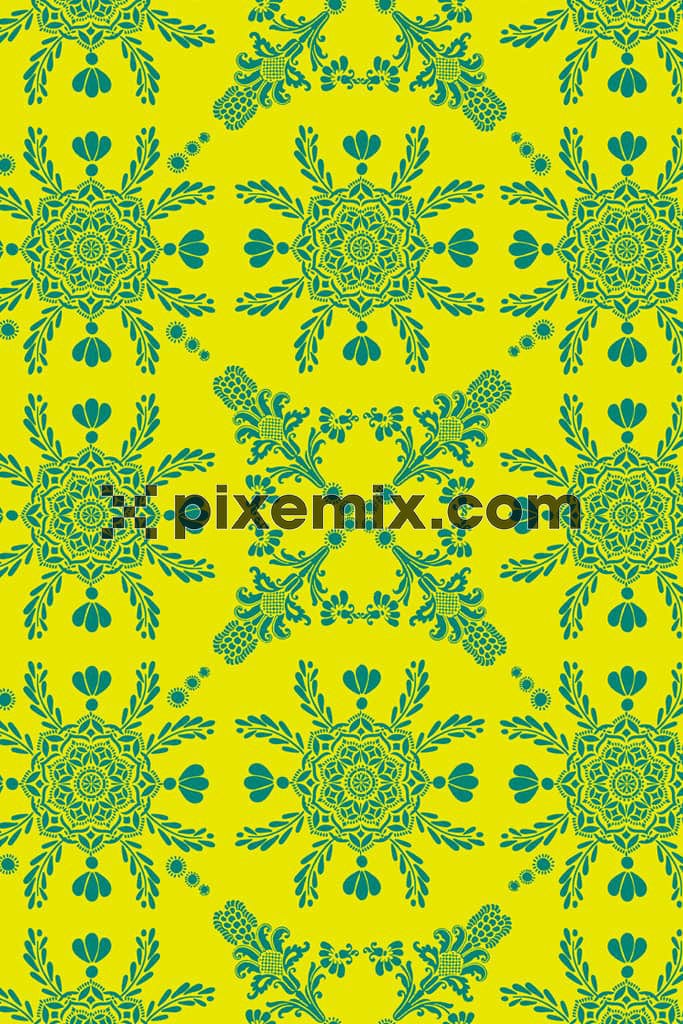 Doodle florals and leaf product graphic with seamless repeat pattern