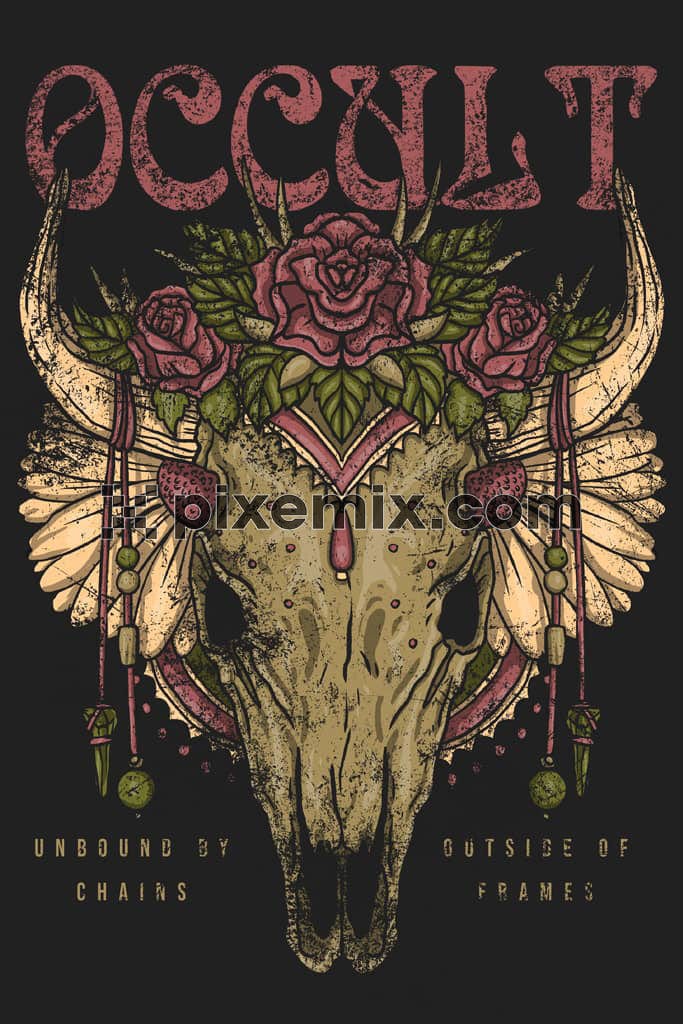 Bohoart inspired skull head with florals product graphic