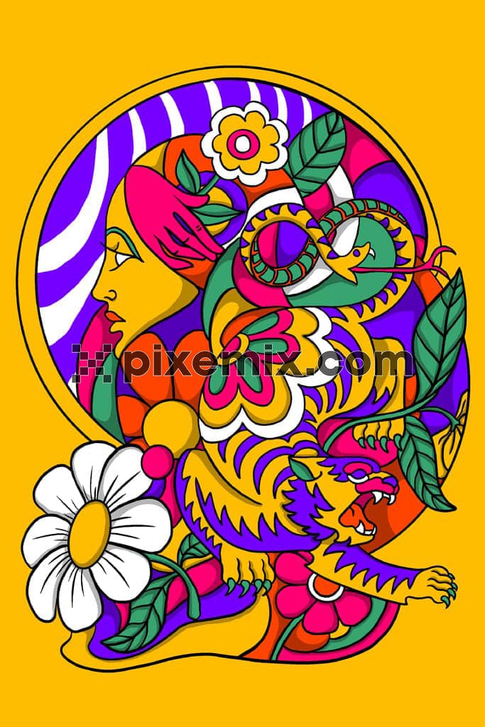 Oriental florals and tiger product graphic