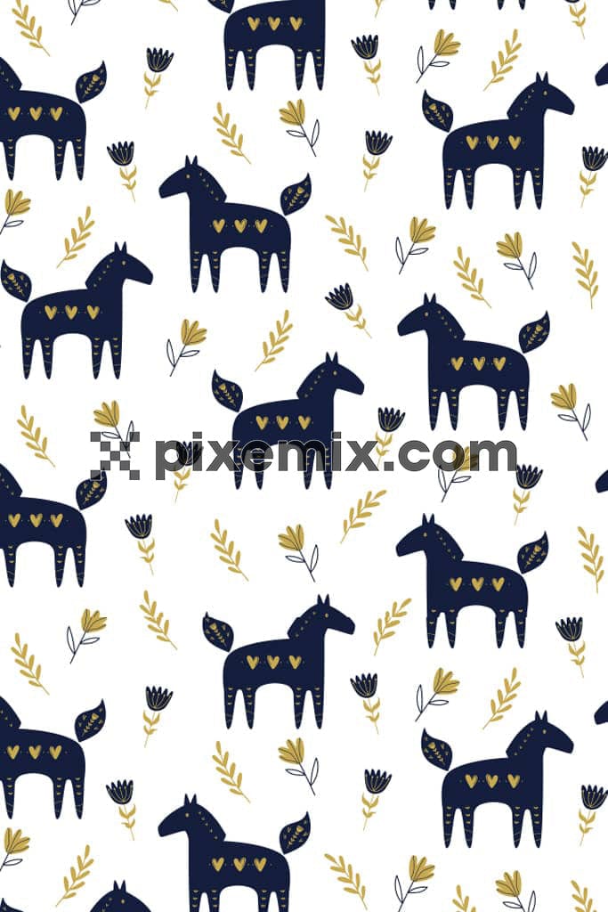 Cartoon animals and florals product graphic with seamless repeat pattern