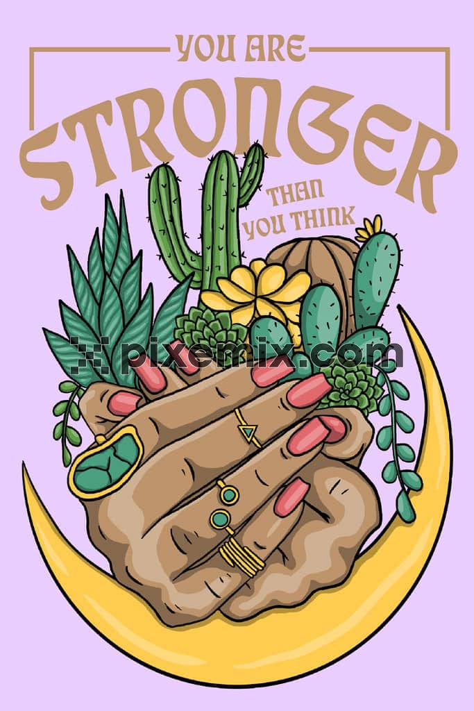 Doodle art inspired hand and cactus product graphic