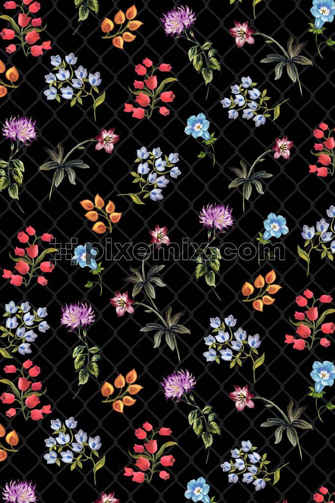 Jali and florals product graphic with seamless repeat pattern