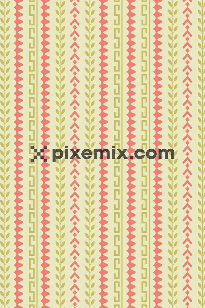 Tribal shape and leaves product graphic with seamless repeat pattern