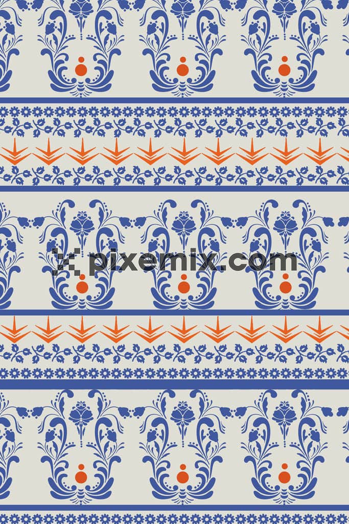 Paisley florals and leaves product graphic with seamless repeat pattern