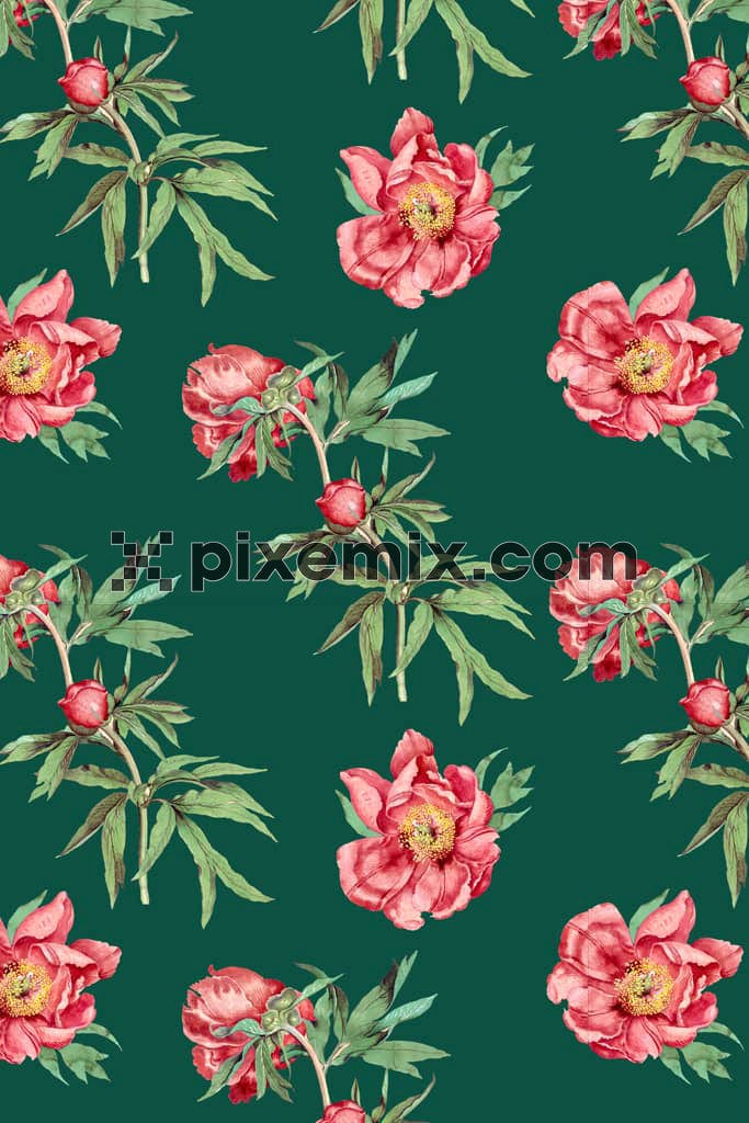 Digital florals and leaves product graphic eith seamless repeat pattern