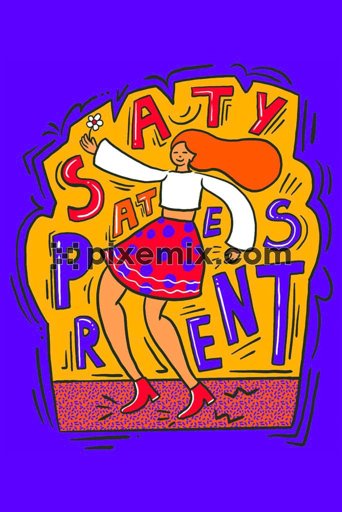 Pop art inspired cute doodle girl product graphic