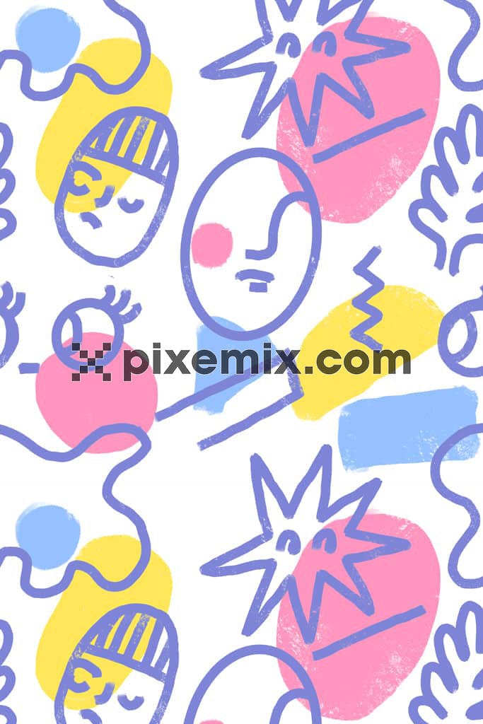 Abstract shape and face product graphic with seamless repeat pattern