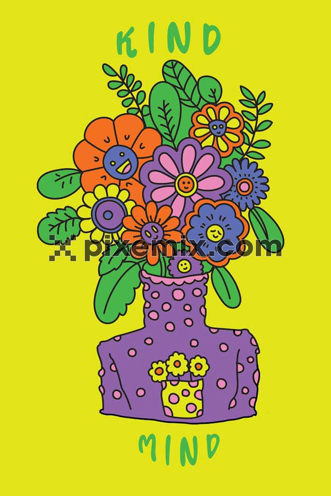 Doodle art inspired cartoon florals product graphic