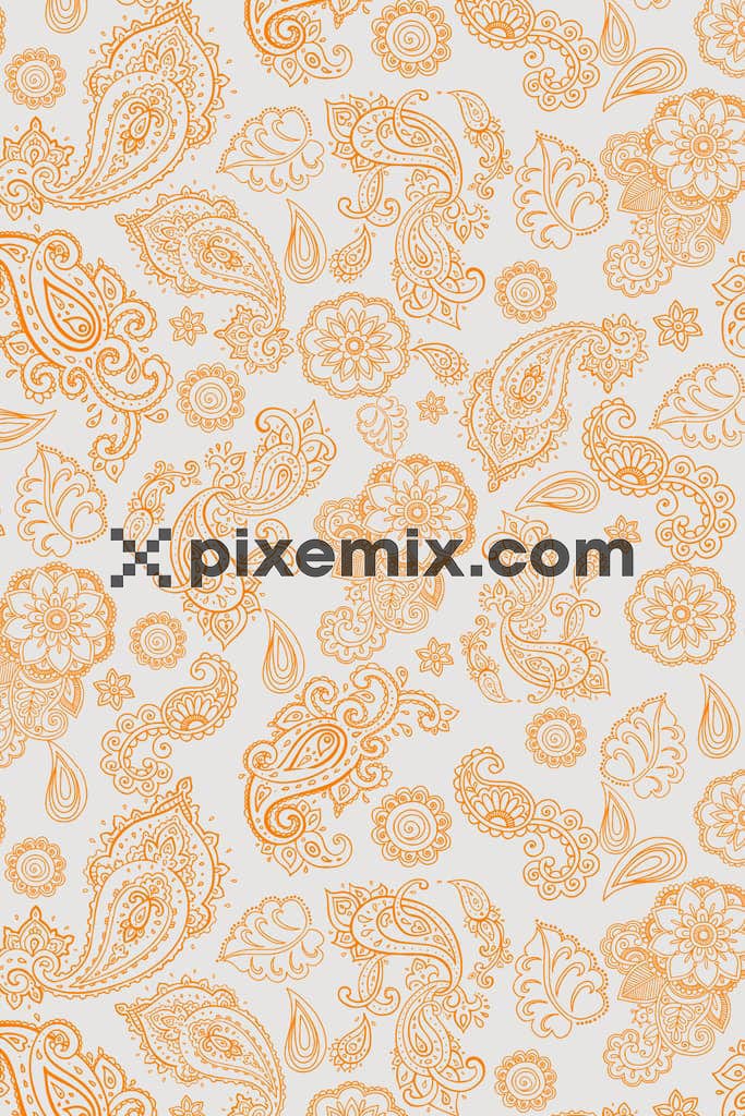 Paisley florals and leaves product graphic with seamless repeat pattern