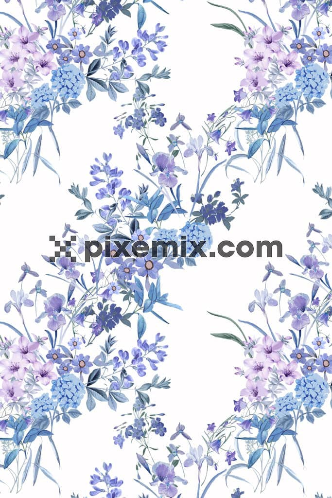 Digital florals and leaf product graphic with seamless repeat pattern