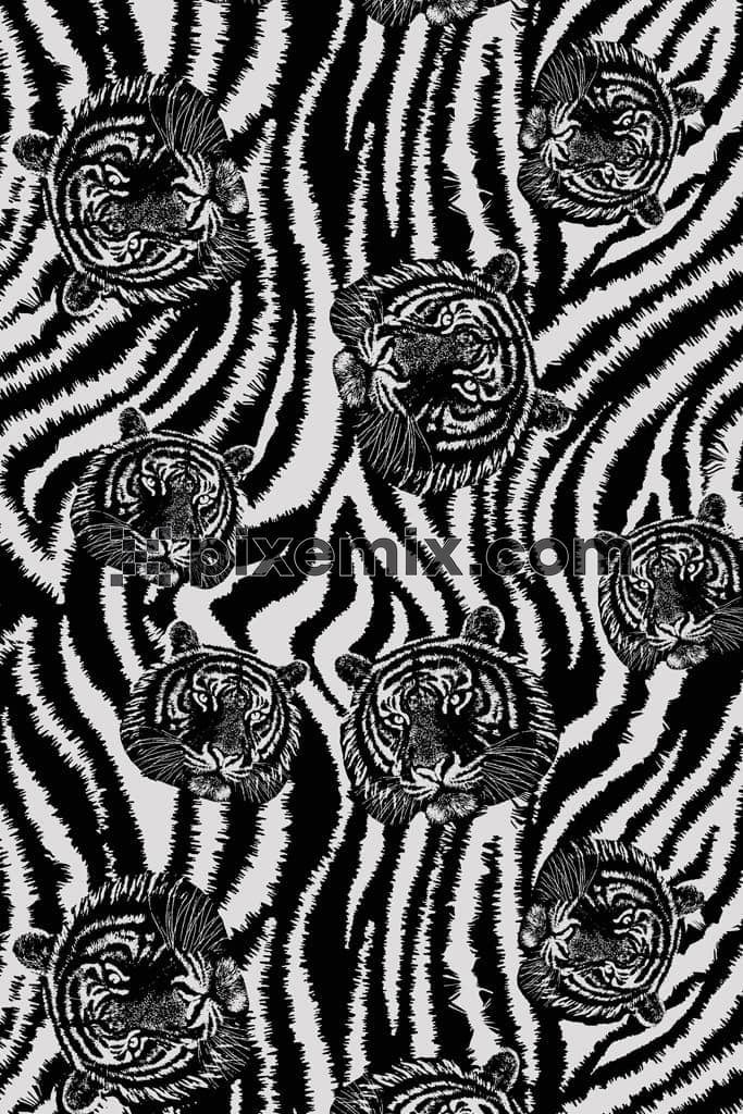 Abstract animal skin and tiger face product graphic with seamless repeat pattern
