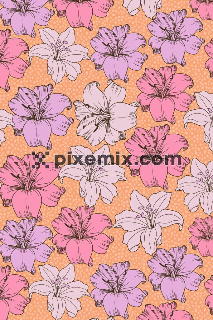 Popart inspired florals and doted product graphic with seamless repeat pattern