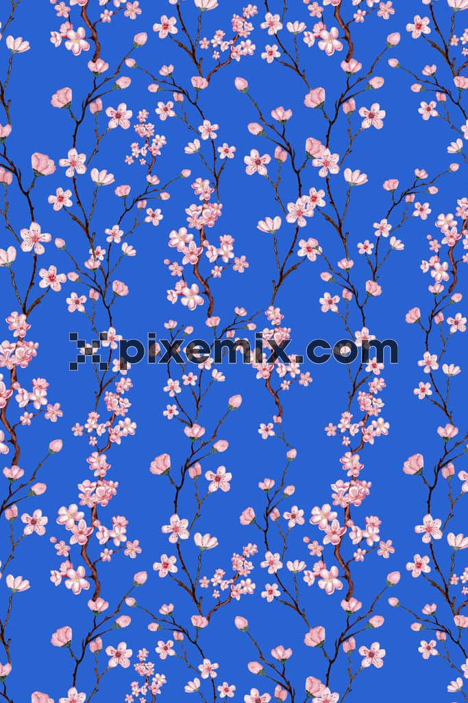 Winter florals product graphic with seamless repeat pattern