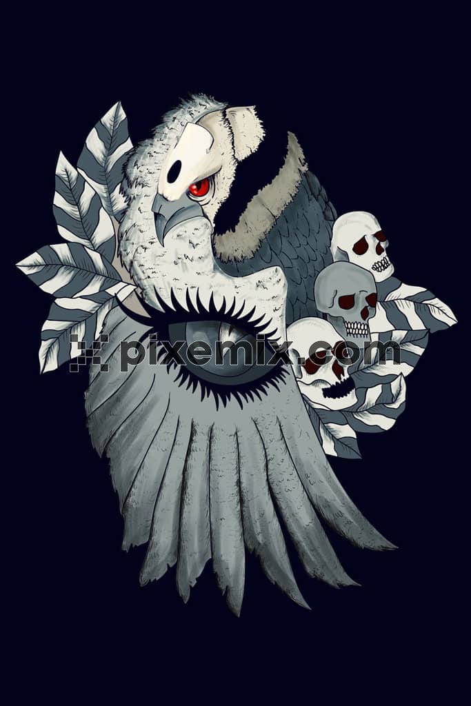 Cartoon eagle eye and skull product graphic
