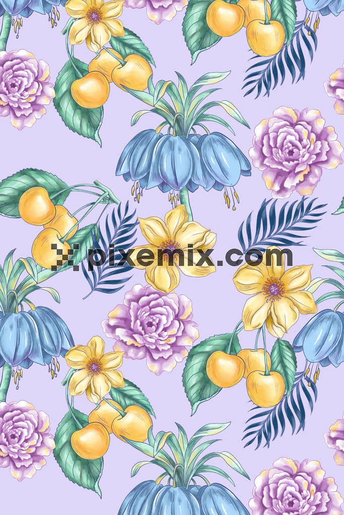 Florals and lemon product graphic with seamless repeat pattern