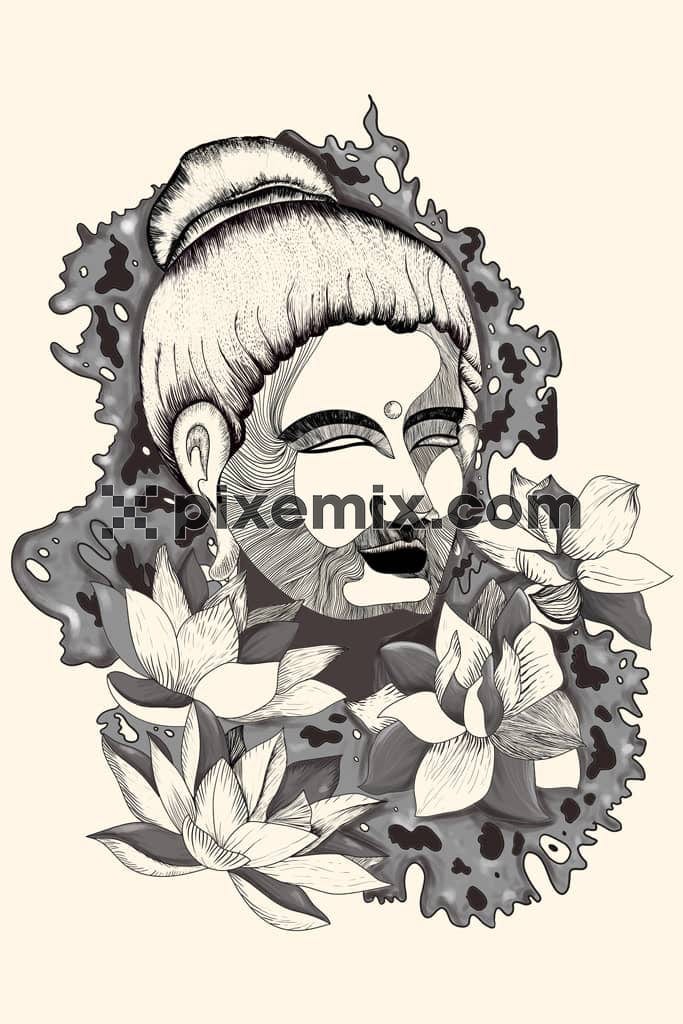 Monochrome buddha and florals product graphic