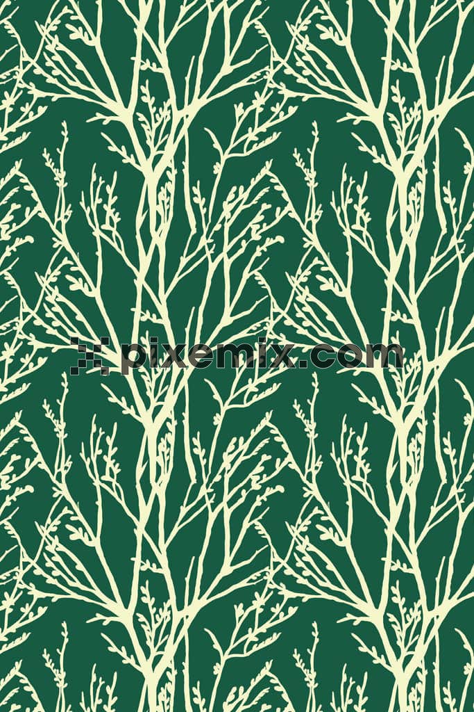 Monochrome tree product graphic with seamless repeat pattern