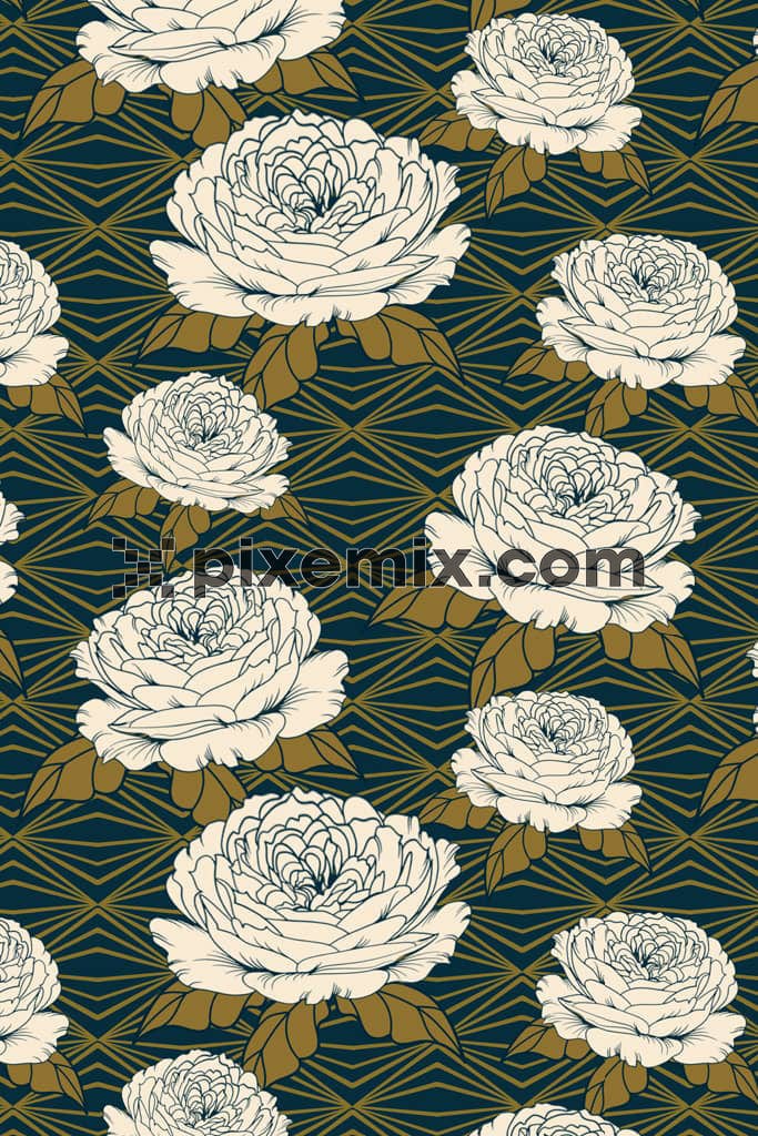 Abstract line and florals product graphic with seamless repeat pattern