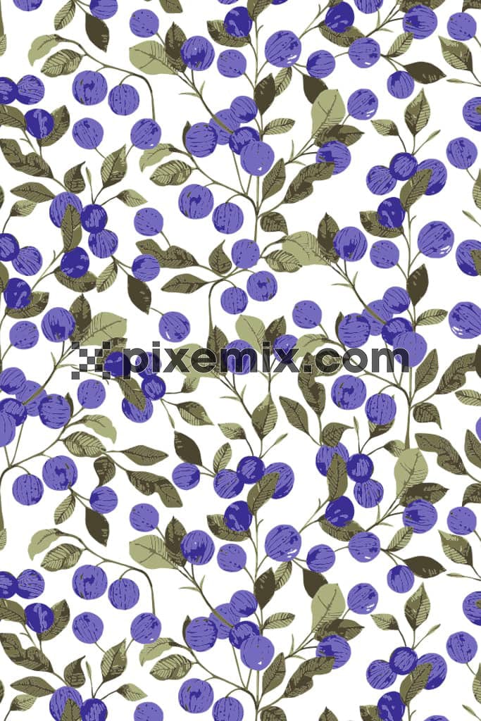 Vector leaves and fruits product graphic with seamless repeat pattern