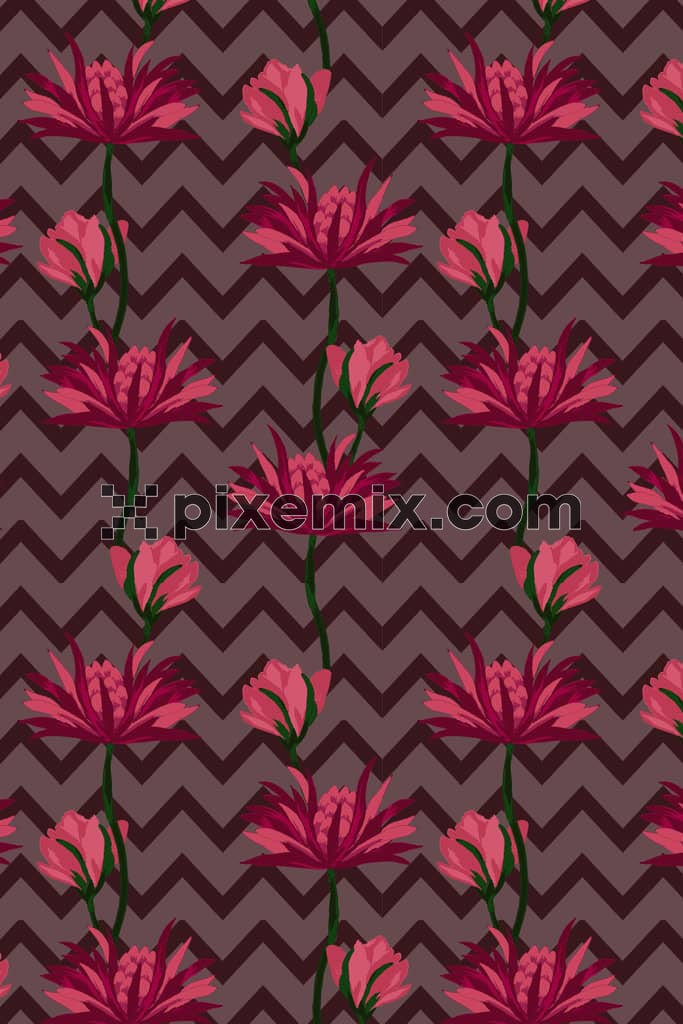 Abstract shape and florals product graphic with seamless repeat pattern