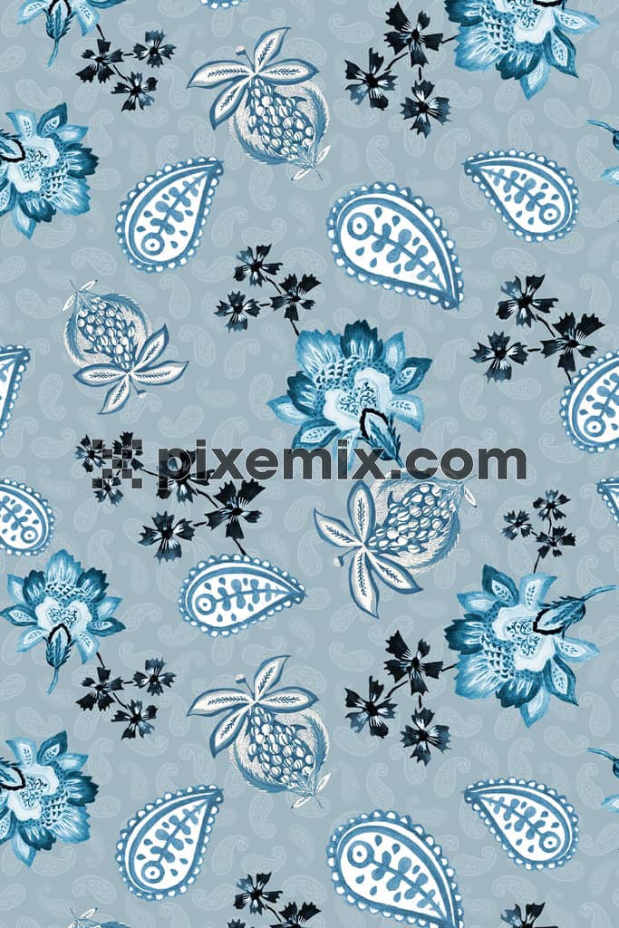 Paisley florals product graphic with seamless repeat pattern