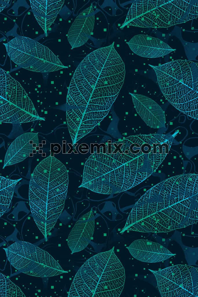 Digital leaves product graphic with seamless repeat pattern