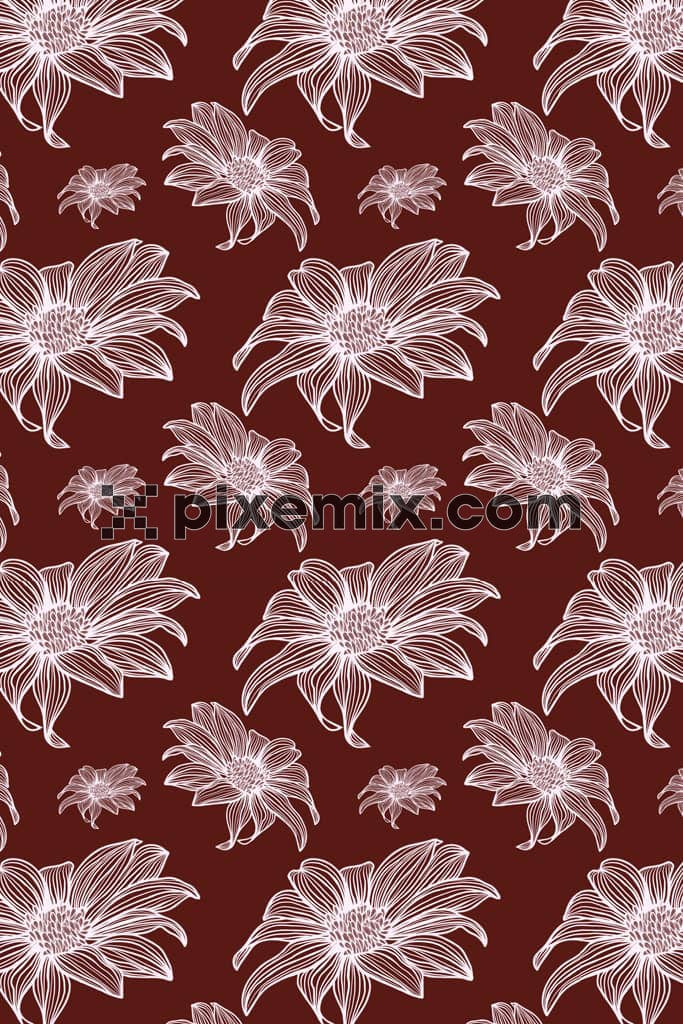 Lineart florals product graphic with seamless repeat pattern