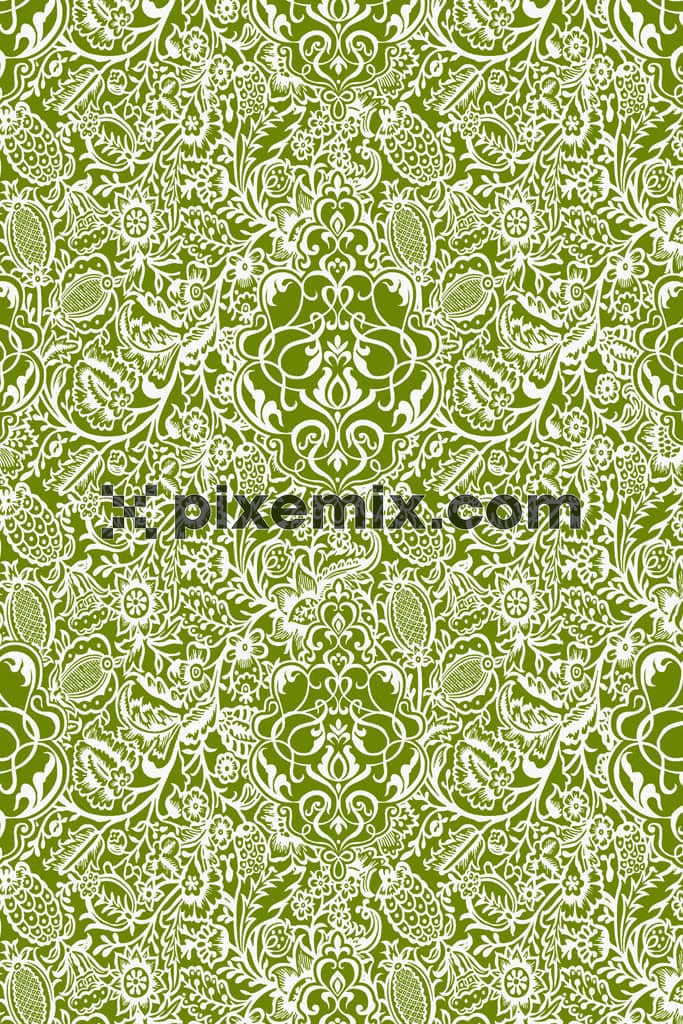 Paisley leaves product graphic with seamless repeat pattern