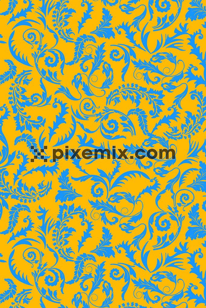 Doodle leaves product graphic with seamless repeat pattern