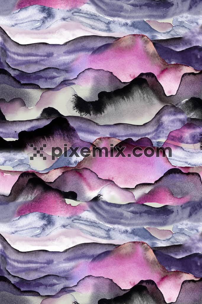 Watercolor mountain product graphic with seamless repeat pattern