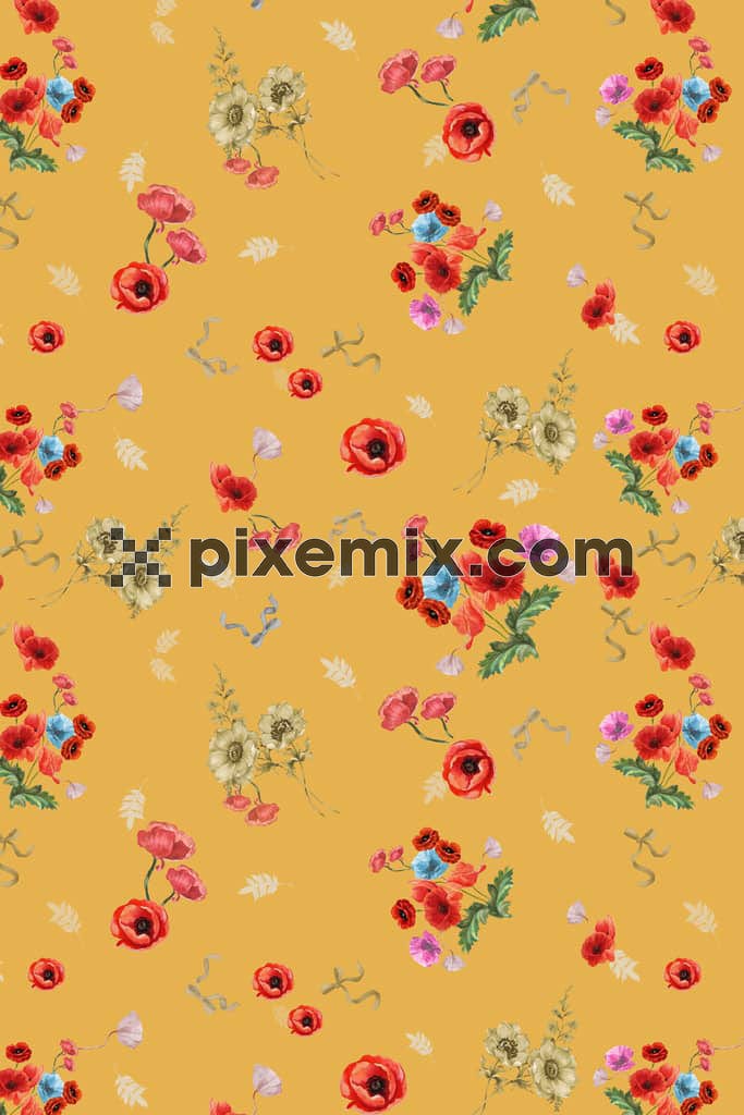Watercolor florals product graphic with seamless repeat pattern