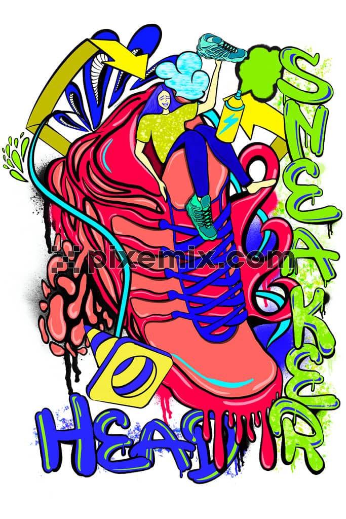 Doodleart inspired pop shoe and typography product graphic