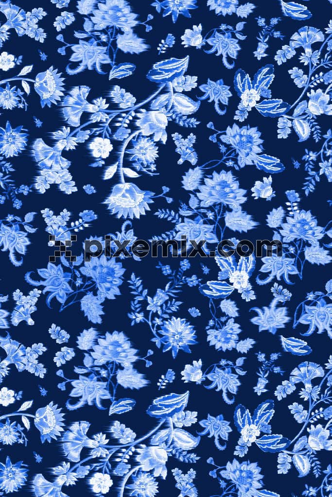 Watercolor florals art product graphic with seamless repeat pattern