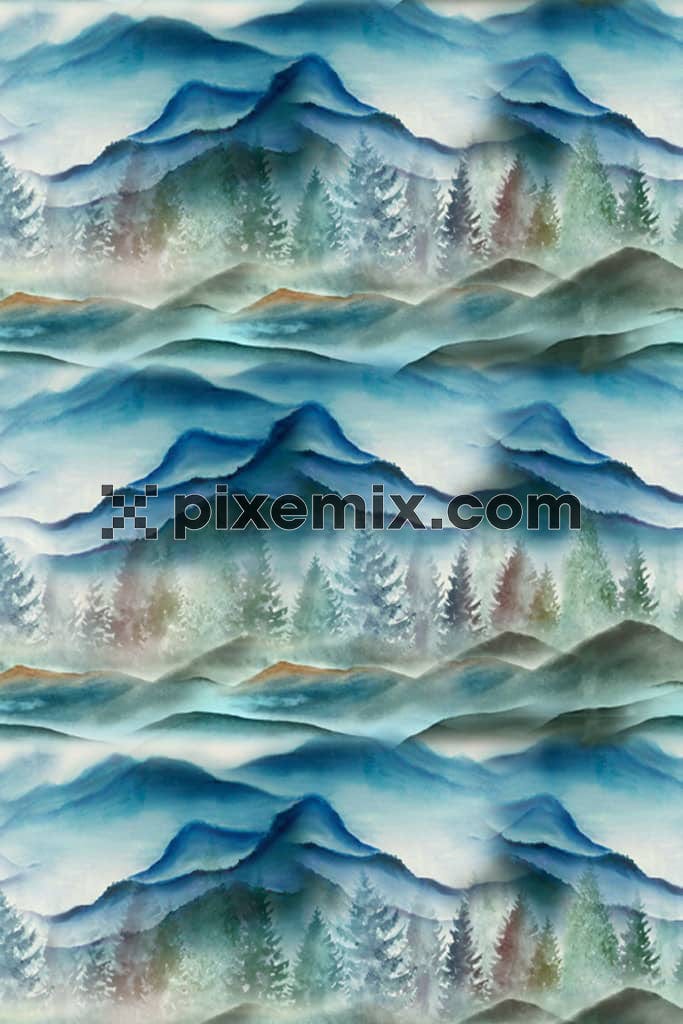 Watercolor hill product graphic with seamless repeat pattern