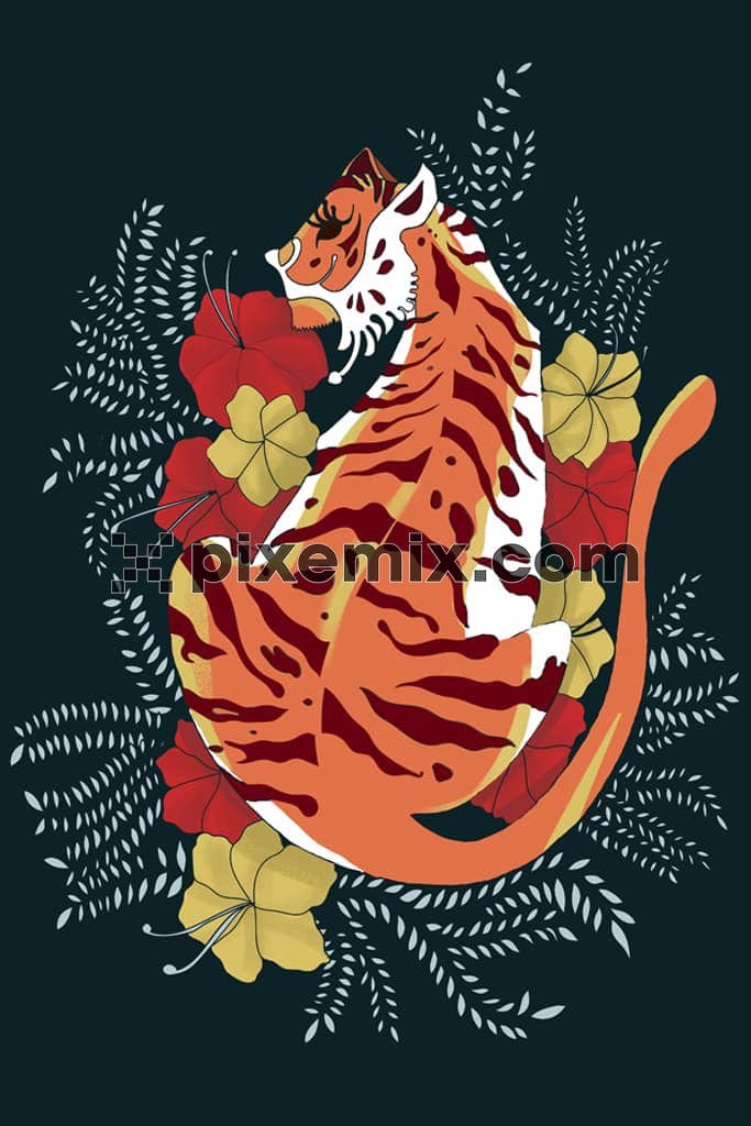 Cartoon tiger and florals prouct graphic