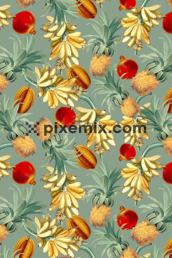 Summer inspired digital fruits product graphic with seamless repeat pattern