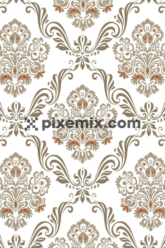 Monochrome paisley art product graphic with seamless repeat pattern