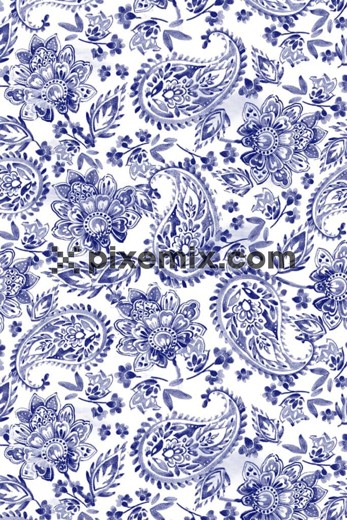 Watercolor paisley art product graphic with seamless repeat pattern