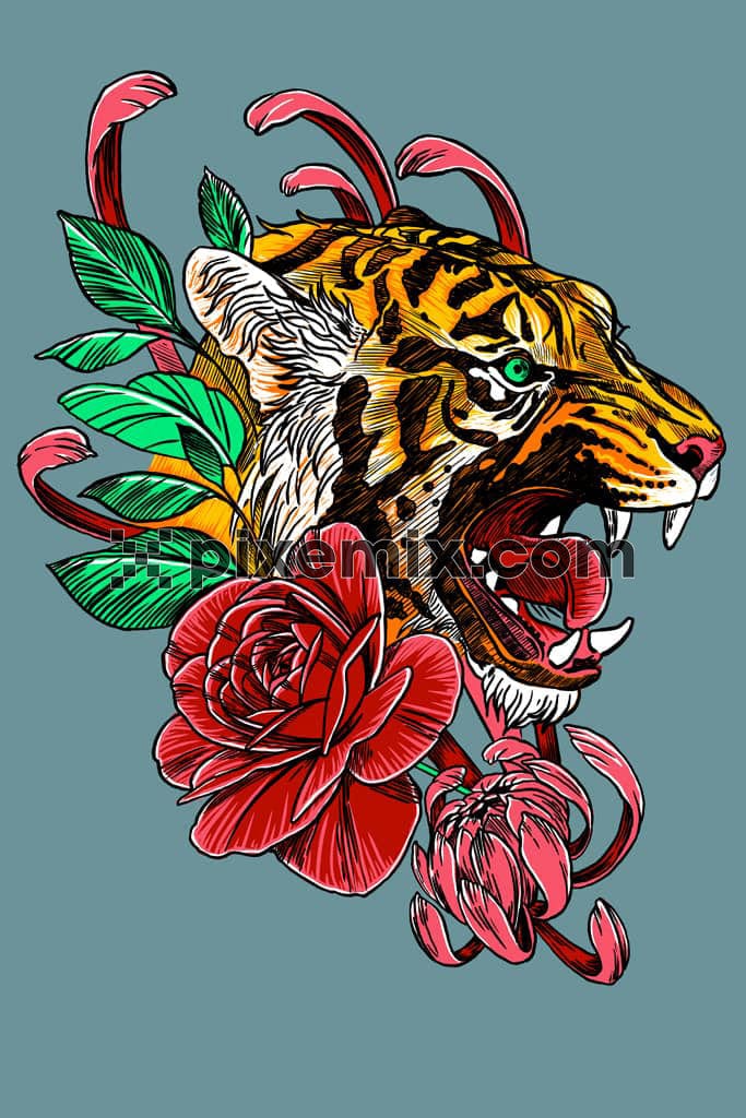 Doodle tiger with florals product graphic