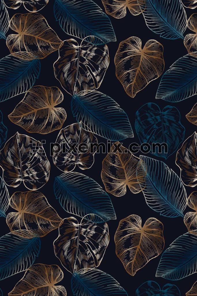 Monochrome leaves product graphic with seamless repeat pattern
