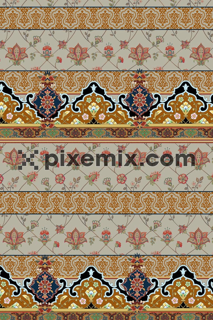 Paisley florals product graphic with seamless repeat pattern