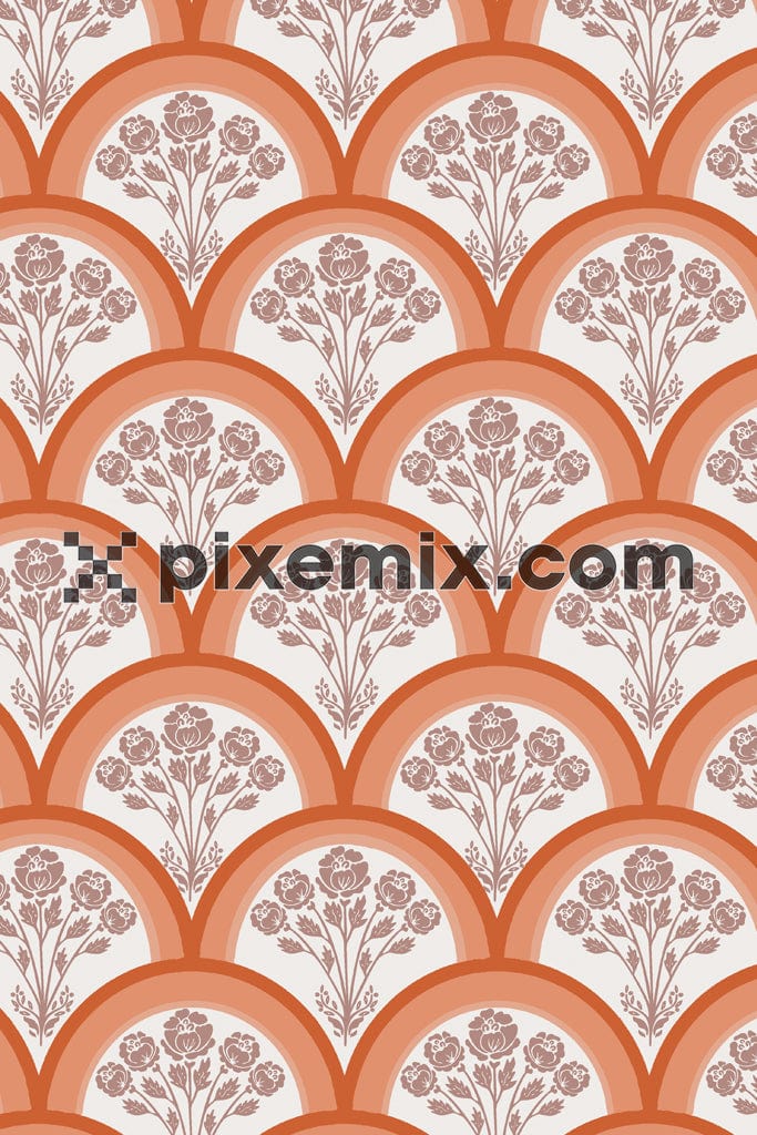 Round circle and florlas product graphic with seamless repeat pattern