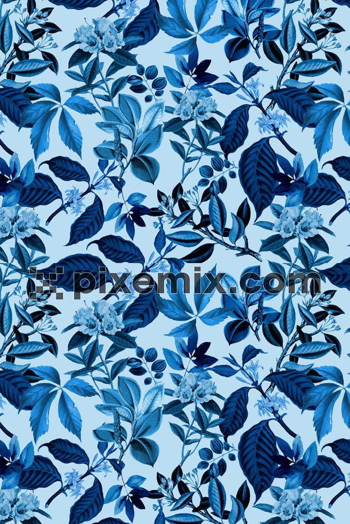 Monochrome tropical leaves product graphic with seamless repeat pattern