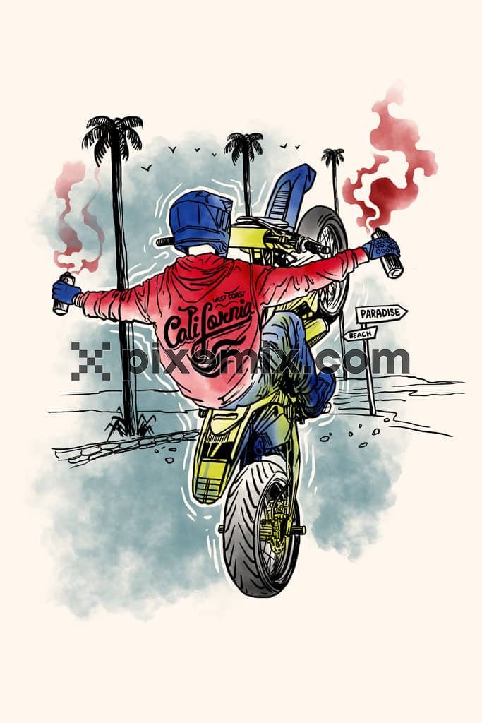 Doodle ride inspired biker and spray product graphic