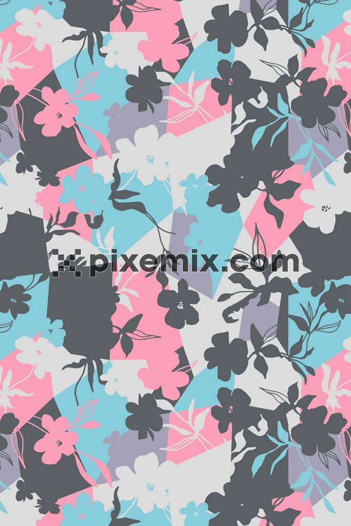 Abstract shape and flroals product graphic with seamless repeat pattern