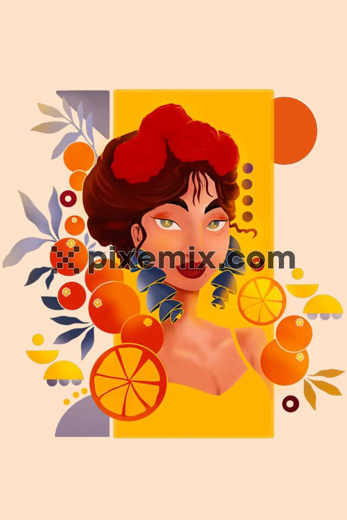 Lemon with digital girl face product graphic 