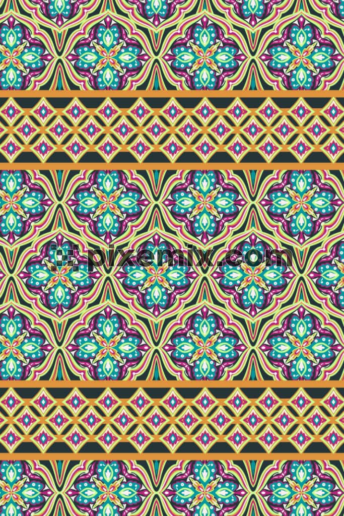 Psychedelic art inspired abstract shape product graphic with seamless repeat pattern
